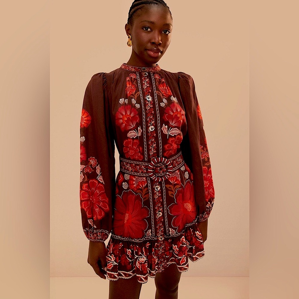 Farm Rio Brown Gigi Tapestry Mini Dress